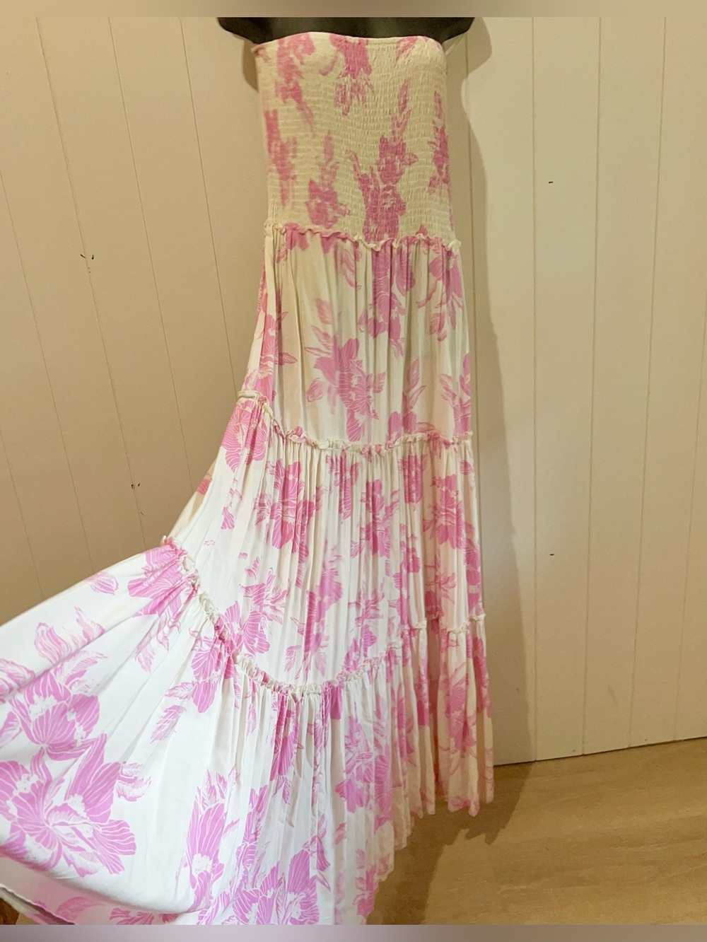 Abel The Label Anthropologie Maxi Dress NWT Floral Tiered strapless size L